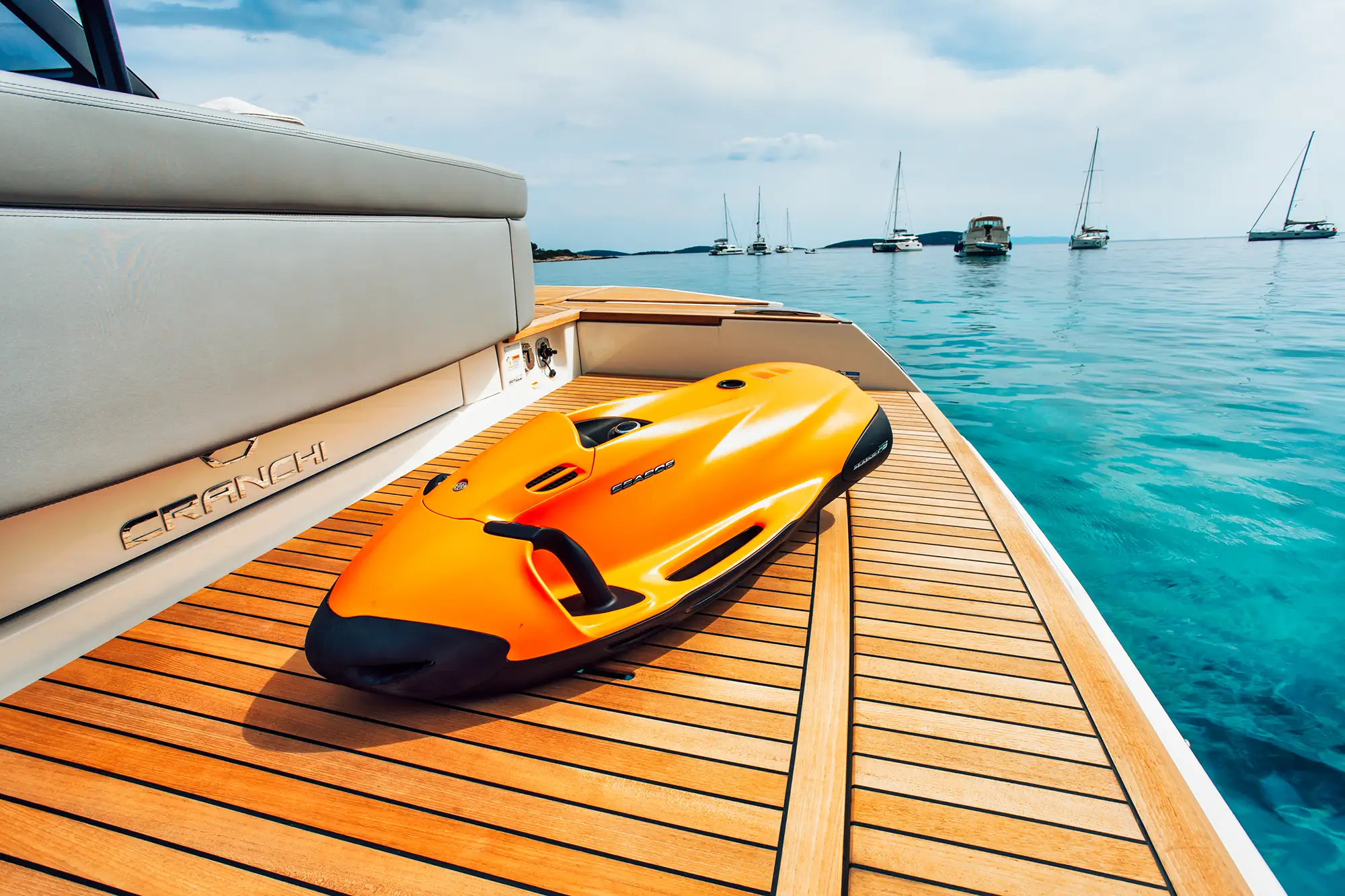  the view from Luxury Tender Cranchi A46 onto sail boats in Adriatic sea