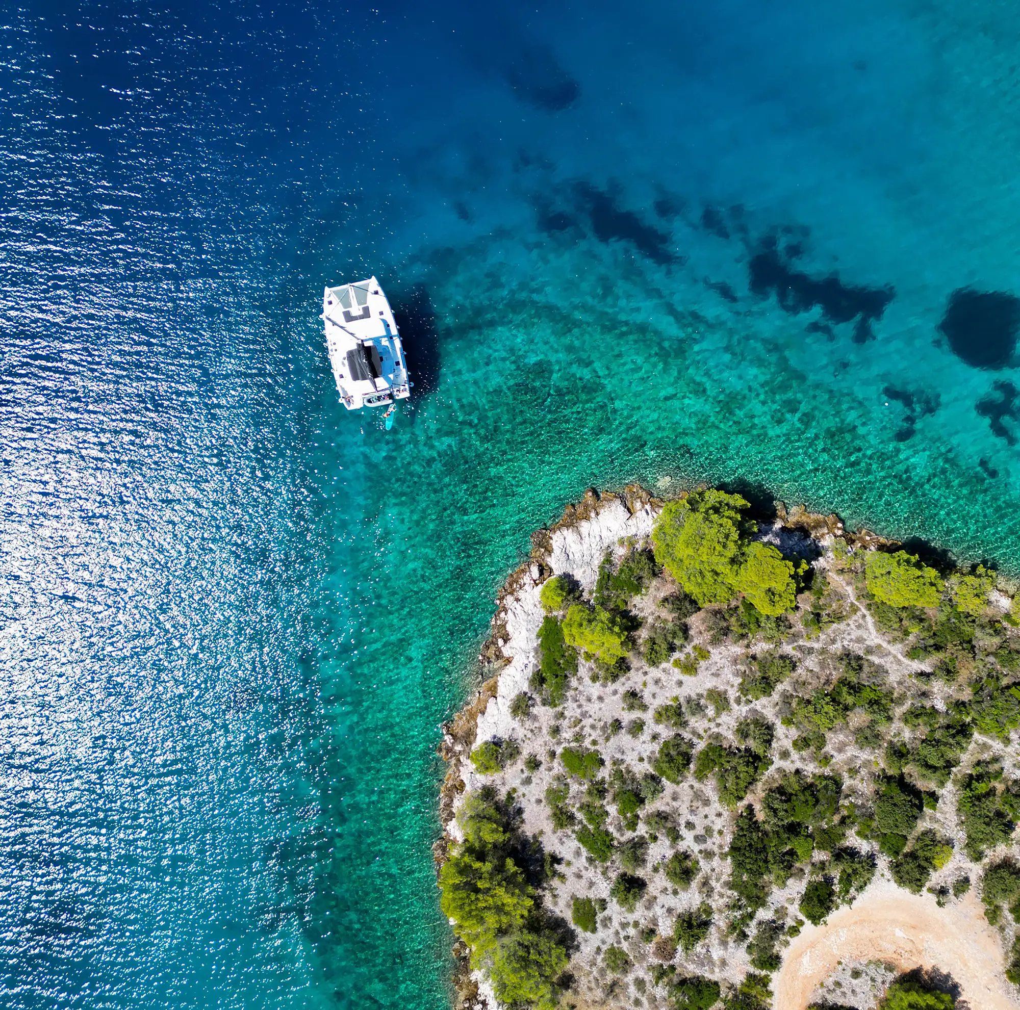 Catamaran top view, catamaran bird's view