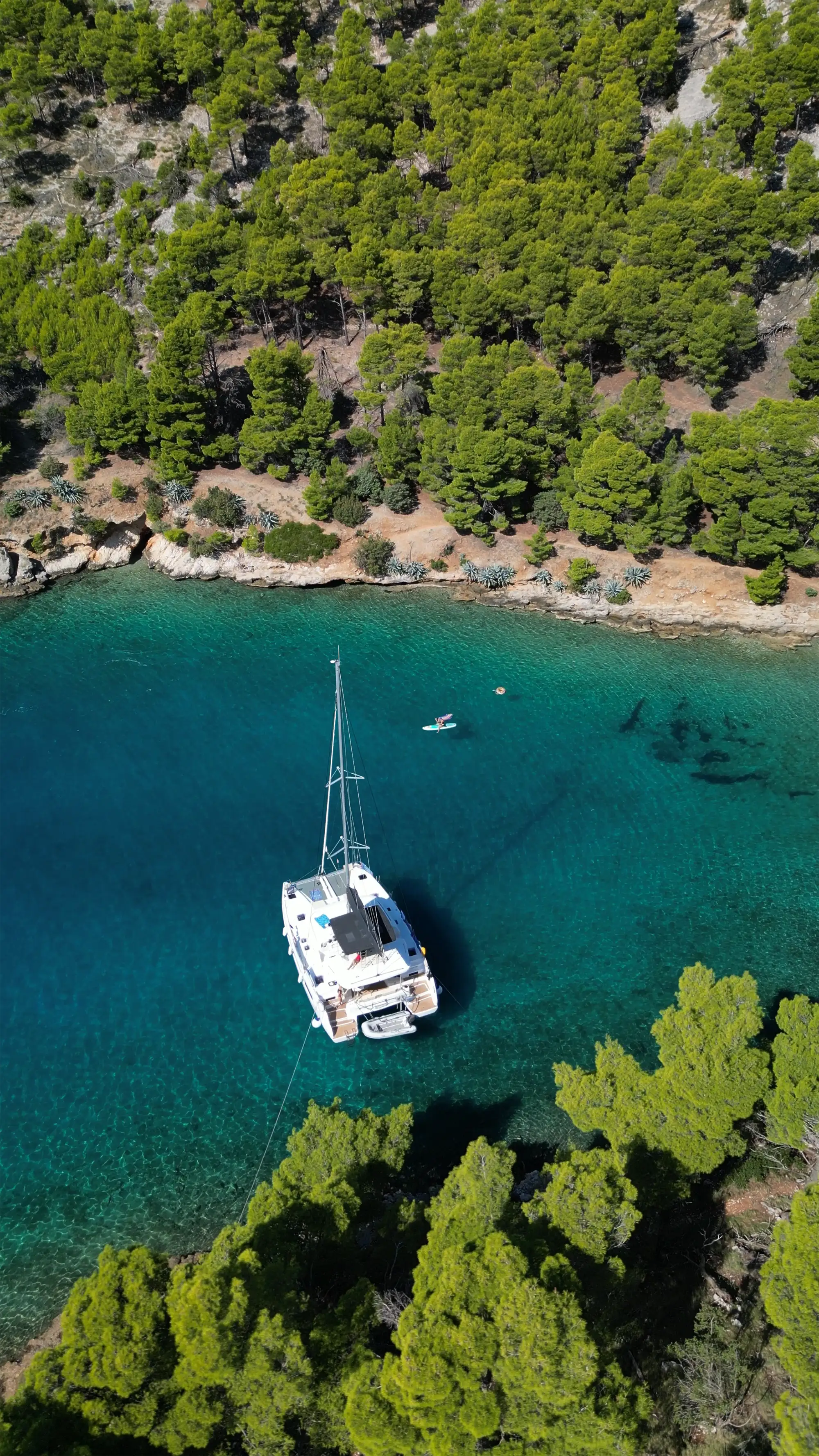 Catamaran side top view in the island cove