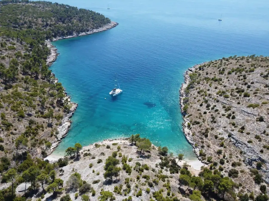 Catamaran in the middle of the cove