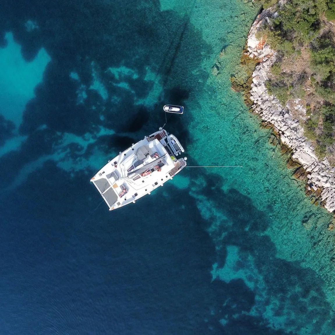 Birds-eye view of the catamaran in the Adriatic Sea