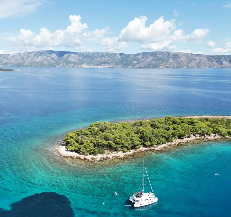 Birds-eye view of the catamaran in the Adriatic Sea