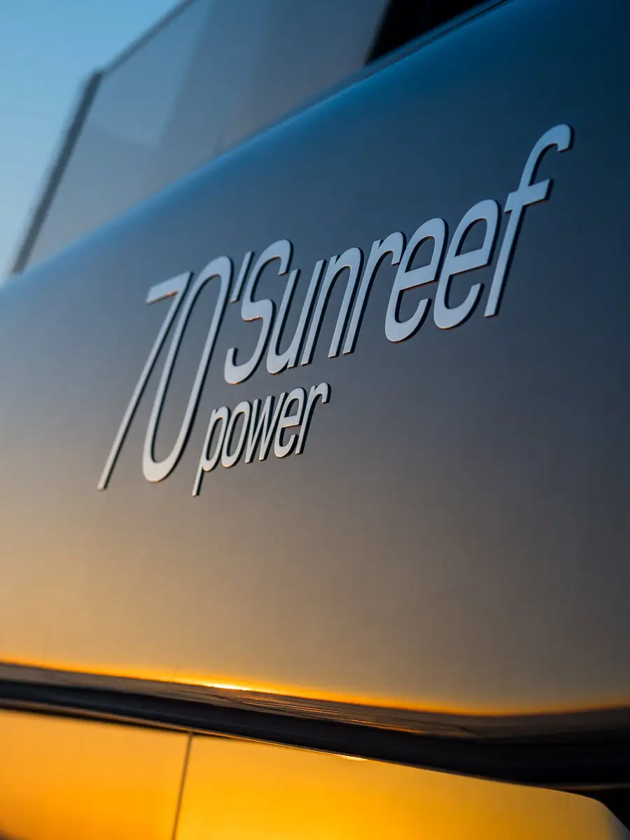 70 Sunreef Yacht, Luxury Yacht, Sunset mirrored on the boat